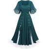 ROSE GAL Plus Size Renaissance Costume Medieval Fairy Dress for Women Two Tone Lace-up Split Irish Maxi Dresses(Green)