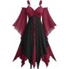 ROSE GAL Plus Size Renaissance Gothic Halloween Costume Cold Shoulder Lace-up Trumpet Sleeve Midi Dress for Women(Red)