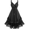 ROSE GAL Plus Size Romantic Goth Sleeveless Dress for Women Lace-up Layered Ruffle High Low Hem Maxi Flowy Tank Dress(Black)