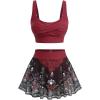 ROSE GAL Plus Size Skulls Gothic 2 Piece Tankini Swimsuit for Women Padded Tummy Control Skirted Bathing Suit(Red_1)