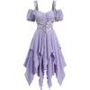 ROSE GAL Plus Size Womems Renaissance Fairy Dress Victorian Cold Shoulder Floral Lace-up Handkerchie Dress(Purple_1)