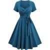 ROSE GAL Plus Size Women 1950s Vintage Retro Elegant Cocktail Wedding Guest Party Dress Ruched Crossover Solid Dress(Blue_1)