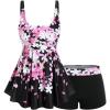 ROSE GAL Plus Size Women Floral Two Piece Bathing Suit Flowy Modest Tankini Swimsuit(Black)