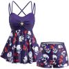 ROSE GAL Plus Size Women Goth Two Piece Bathing Suit Skull Floral Print Crisscross Back Flowy Tankini Swimsuit(Purple)