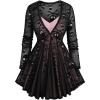 ROSE GAL Plus Size Women Gothic 2pcs T-Shirt Set Skull Mesh Long Sleeve Swing Top and Ribbe Knit Camis Goth Tops(Black)