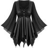 ROSE GAL Plus Size Women Gothic Halloween Costume Coated Handkerchief Hem Chiffon Bell Sleeve Goth Swing Top(Black)