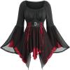 ROSE GAL Plus Size Women Gothic Halloween Costume Two Tone Lace-up Layered Handkerchief Hem Bell Sleeve Goth Top(Black)