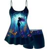 ROSE GAL Plus Size Women Gothic Tummy Control Modest Tankini Swimsuit Mermaid Print Boyleg Padded Tankini Swimwear(Blue_1)