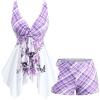 ROSE GAL Plus Size Women Gothic Two Piece Bathing Suit Skull Floral Print Plaid Tankini Swimsuit(Light Purple)