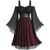 ROSE GAL Plus Size Women Halloween Costume Medieval Gothic Cold Shoulder Bell Sleeves Chiffon Swing Witch Dress(Black)