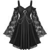 ROSE GAL Plus Size Women Halloween Witchy Costume Gothic Vintage Lace Long Bell Sleeve Cold Shoulder Vampire Dress(Black)