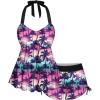 ROSE GAL Plus Size Women Hawaiian Two Piece Bathing Suit Coconut Tree Print Drawstring Side Halter Modest Tankini Swimsuit(Pink)
