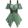 ROSE GAL Plus Size Women Medieval Renaissance Cold Shoulder Handkerchief Hem Lace-up 2 in 1 T-Shirt(Green)