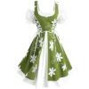 ROSE GAL Plus Size Women Medieval Renaissance Costume Flower Stitching Lace-up Fairy Dress with Pockets(Green)