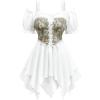 ROSE GAL Plus Size Women Medieval Renaissance Top Cold Shoulder Handkerchief Hem Layered 2 in 1 T-Shirt(White)