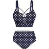 ROSE GAL Plus Size Women Polka Dot Print High Waisted Bikini Set Crisscross Tummy Control Bathing Suits(Deep Blue)