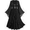 ROSE GAL Plus Size Women Renaissance Costume Victorian Medieval Fairy Bell Sleeves Irish Halloween Cosplay Dress(Black)