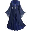 ROSE GAL Plus Size Women Renaissance Costume Victorian Medieval Fairy Bell Sleeves Irish Halloween Cosplay Dress(Deep Blue)