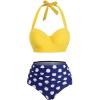ROSE GAL Plus Size Women Vintage Retro Polka Dot High Waisted Underwire Push Up Bikini Set Halter Two Piece Swimsuits(Yellow)
