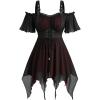 ROSE GAL Plus Size Womens Goth Cold Shoulder Corset Top Two Tone Ruffles Buckles Lace-up Underbust T-shirt(Black_1)