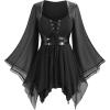 ROSE GAL Plus Size Womens Goth Grunge Trumpet Sleeves Tops(Black_1)