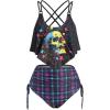 ROSE GAL Plus Size Womens Gothic Curvy Two Piece Tankini Swimsuts Set Skulls Stars Padded Tankini Set(Black_1)