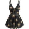 ROSE GAL Plus Size Womens Gothic Tankini Swimdress with Briefs 2 Piece Full Suns Printed Knot V Neck Padded Tankini Set(Black_1)