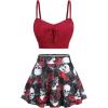 ROSE GAL Plus Size Womens Gothic Three Piece Bikini Set Swimsuit Padded 3 Piece Tummy Control Skirted Bathing Suits(Red_1)