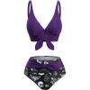 ROSE GAL Plus Size Womens Gothic Two Piece Bikini Swimsuit Bowknot Padded Bikini Set(Purple_1)