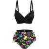 ROSE GAL Plus Size Womens Gothic Two Piece Bikini Swimsuit Crisscorss Padded Bikini Set(Black_1)