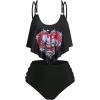 ROSE GAL Plus Size Womens Gothic Two Piece Tankini Swimsuts Skulls Tankini Set(Black_1)