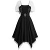 ROSE GAL Plus Size Womens Medieval Renaissance Ren Fairies Dress Square Neck Puff Sleeves Ruffles Dress(Black_1)