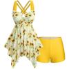 ROSE GAL Plus Size Womens Tankini Swimdress with Boyshorts 2 Piece Strappy Sunflower Padded Two Piece Bathing Suit(Yellow_1)