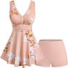 ROSE GAL Plus Size Womens Two Piece Tankini Swimsuit Floral Ruched Floral Padded V Neck Tankini Set(Pink_1)