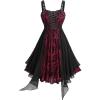 ROSE GAL Plus Size Womens Vintage Gothic Flower Flocking Lace-up Buckles Straps Sleeveless Midi Dress(Red_1)