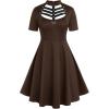 ROSE GAL Rosegal Gothic D-Ring PU Leather Panel Ladder Cutout Dress(Coffee_2)