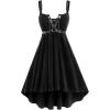 ROSE GAL Rosegal Gothic Lace Up Grommets High Low Velvet Midi Dress(Black-215)