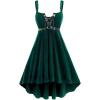 ROSE GAL Rosegal Gothic Lace Up Grommets High Low Velvet Midi Dress(Green_1)