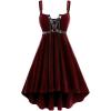 ROSE GAL Rosegal Gothic Lace Up Grommets High Low Velvet Midi Dress(Red_1)