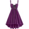 ROSE GAL Rosegal Gothic Lace Up Grommets High Low Velvet Midi Dress(Red_2)