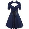 ROSE GAL Rosegal Plus Size Cutout Lace Up Ruched Shirted Collar A-Line Dress(Blue_1)