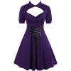 ROSE GAL Rosegal Plus Size Cutout Lace Up Ruched Shirted Collar A-Line Dress(Purple_1)