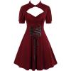 ROSE GAL Rosegal Plus Size Cutout Lace Up Ruched Shirted Collar A-Line Dress(Red_1)