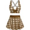 ROSE GAL Rosegal Plus Size Valentines Heart Bowknot Crisscross Padded Three Piece Tankini Swimsuit(Coffee)