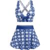 ROSE GAL Rosegal Plus Size Valentines Heart Bowknot Crisscross Padded Three Piece Tankini Swimsuit(Deep Blue)