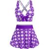 ROSE GAL Rosegal Plus Size Valentines Heart Bowknot Crisscross Padded Three Piece Tankini Swimsuit(Deep Purple)