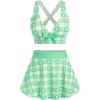 ROSE GAL Rosegal Plus Size Valentines Heart Bowknot Crisscross Padded Three Piece Tankini Swimsuit(Green)