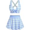 ROSE GAL Rosegal Plus Size Valentines Heart Bowknot Crisscross Padded Three Piece Tankini Swimsuit(Light Blue)