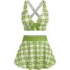 ROSE GAL Rosegal Plus Size Valentines Heart Bowknot Crisscross Padded Three Piece Tankini Swimsuit(Light Green)