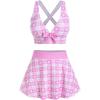 ROSE GAL Rosegal Plus Size Valentines Heart Bowknot Crisscross Padded Three Piece Tankini Swimsuit(Light Pink)